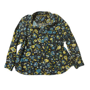 JONES NEW YORK Signature Navy Floral Long Sleeve Tunic Blouse Size 3X Cotton